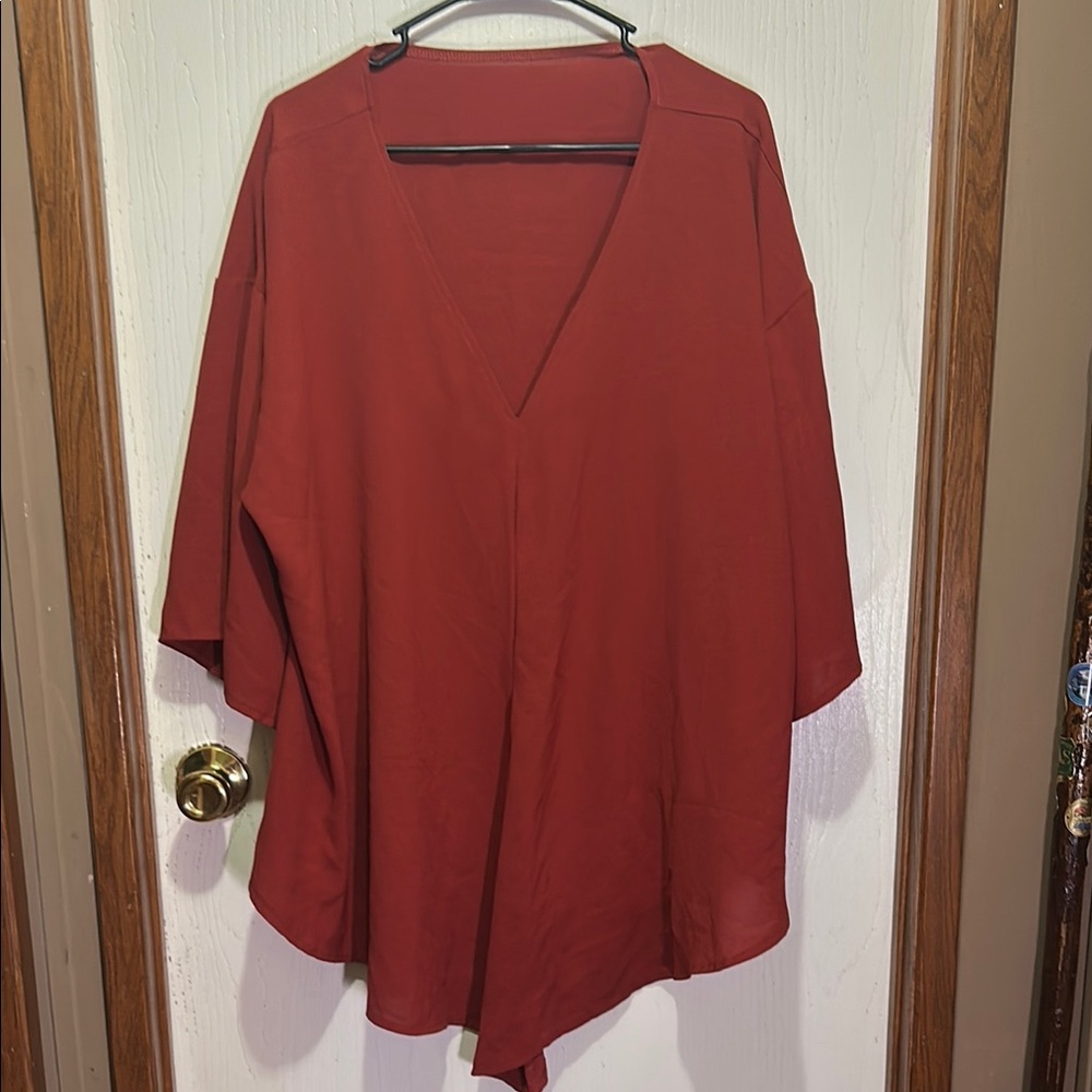 Red Oversized Batwing Sleeve Tunic